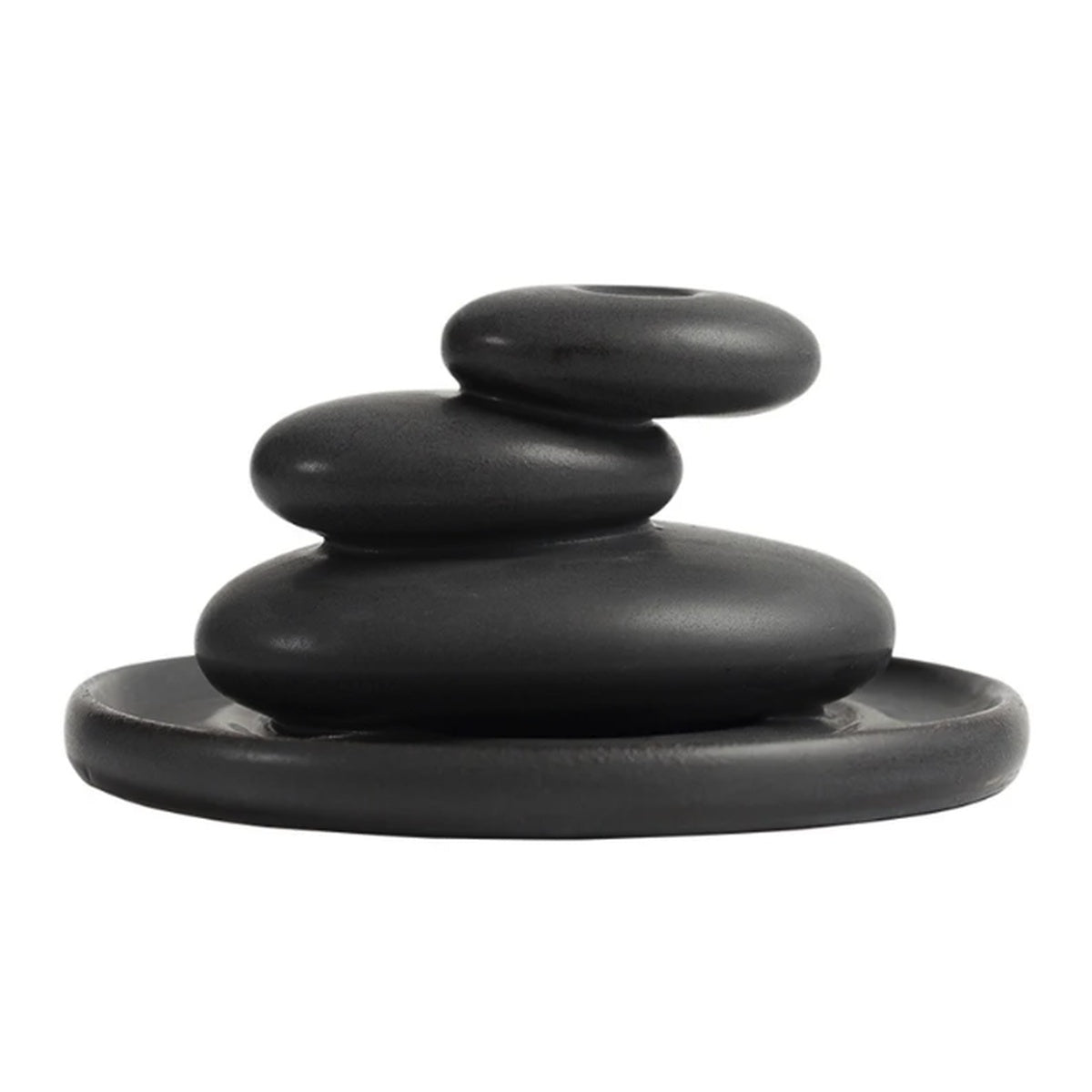 Black ceramic stacked stone backflow incense burner for zen ritual decor