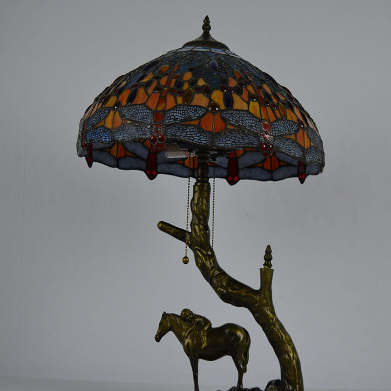 Unlit view of stained glass table lamp showing texture and color depth