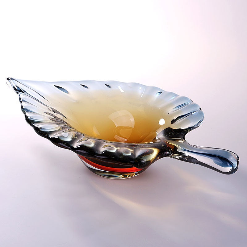 Stained glass leaf shaped centerpiece bowl side view