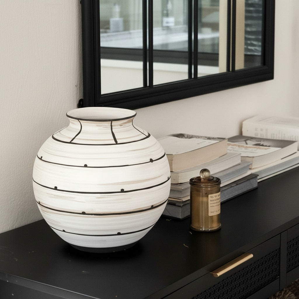 Striped Ceramic Round Vase