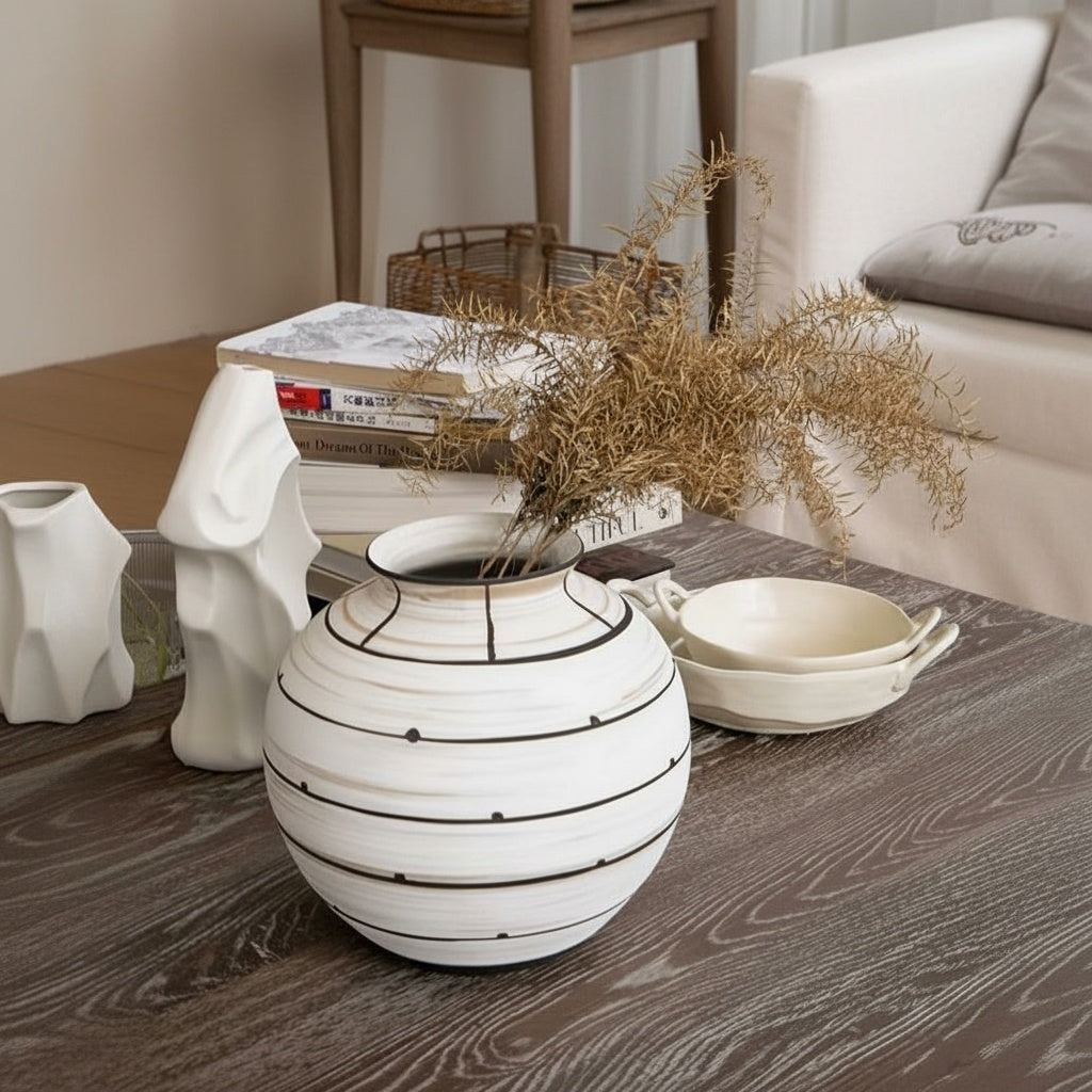 Striped Ceramic Round Vase