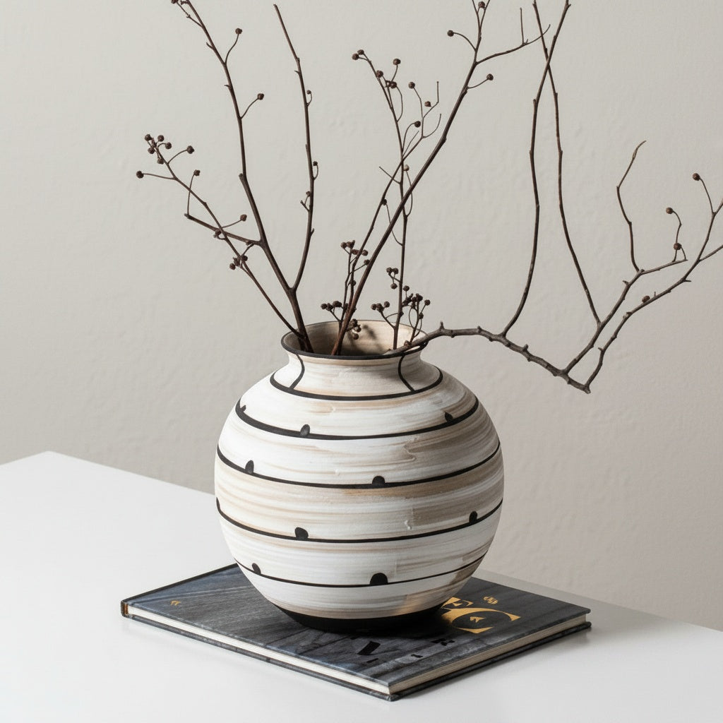 Striped Ceramic Round Vase