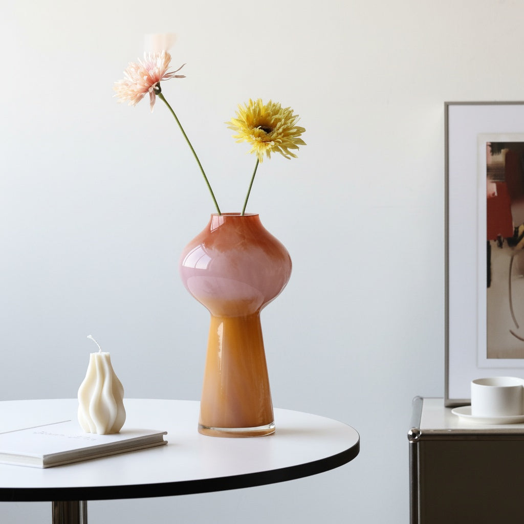 Swirled Art Glass Bulbous Vase