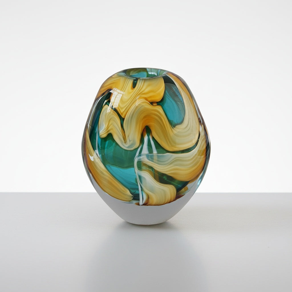 Swirled Art Glass Oval Vase
