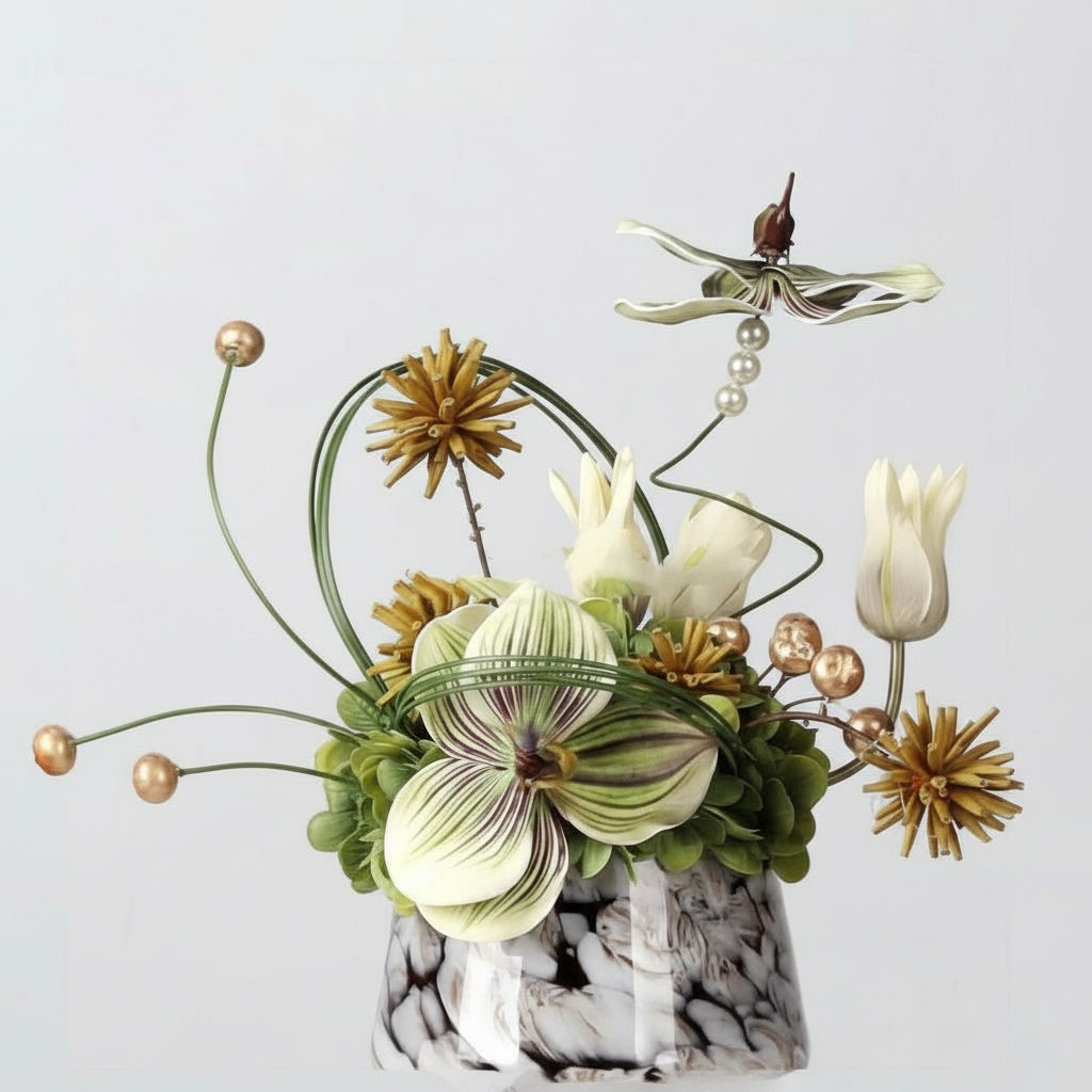 Swirled Glass Faux Floral Centerpiece