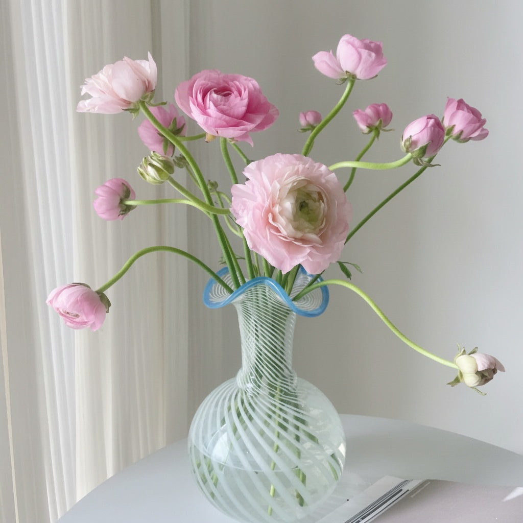 Swirled Glass Ruffled Rim Vase
