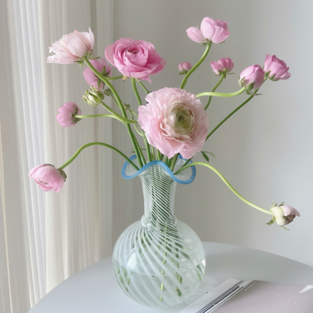 Swirled Glass Ruffled Rim Vase