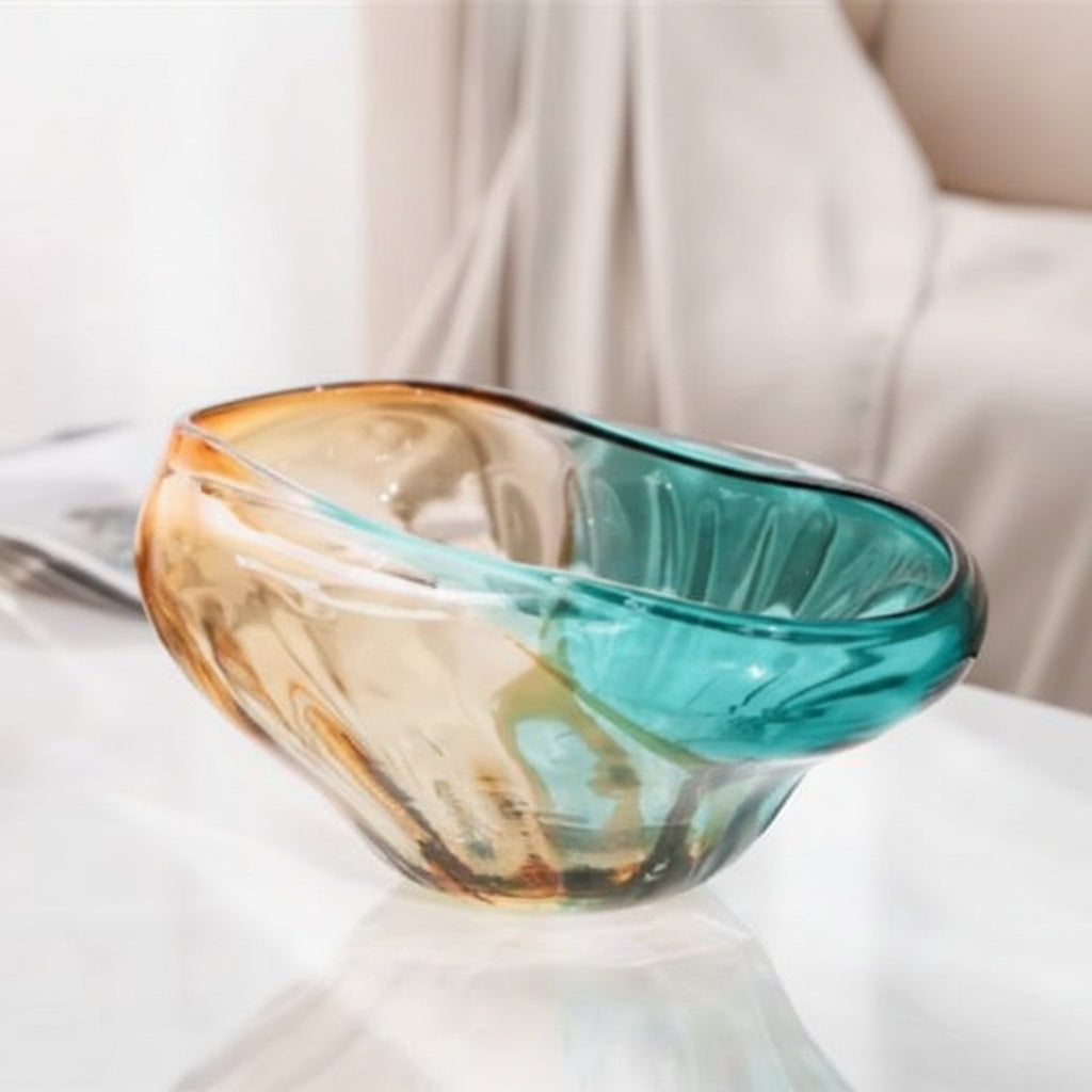Top view of wavy rim two tone glass centerpiece