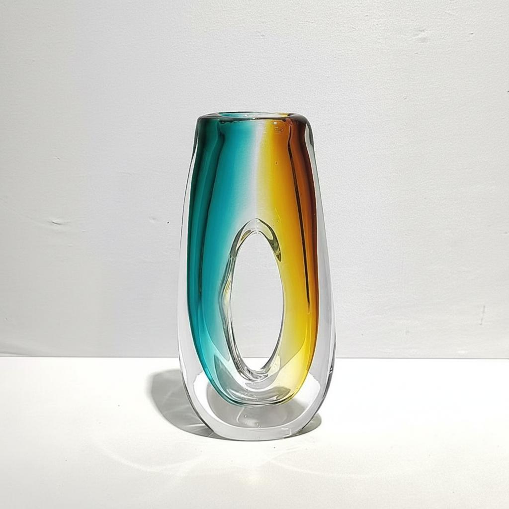 Large sculptural glass vase with central cutout