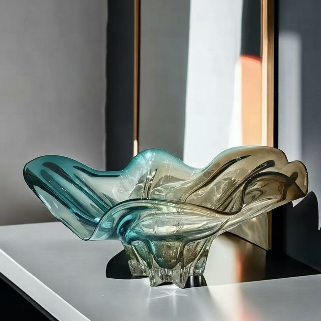 Angled view of organic glass bowl shape