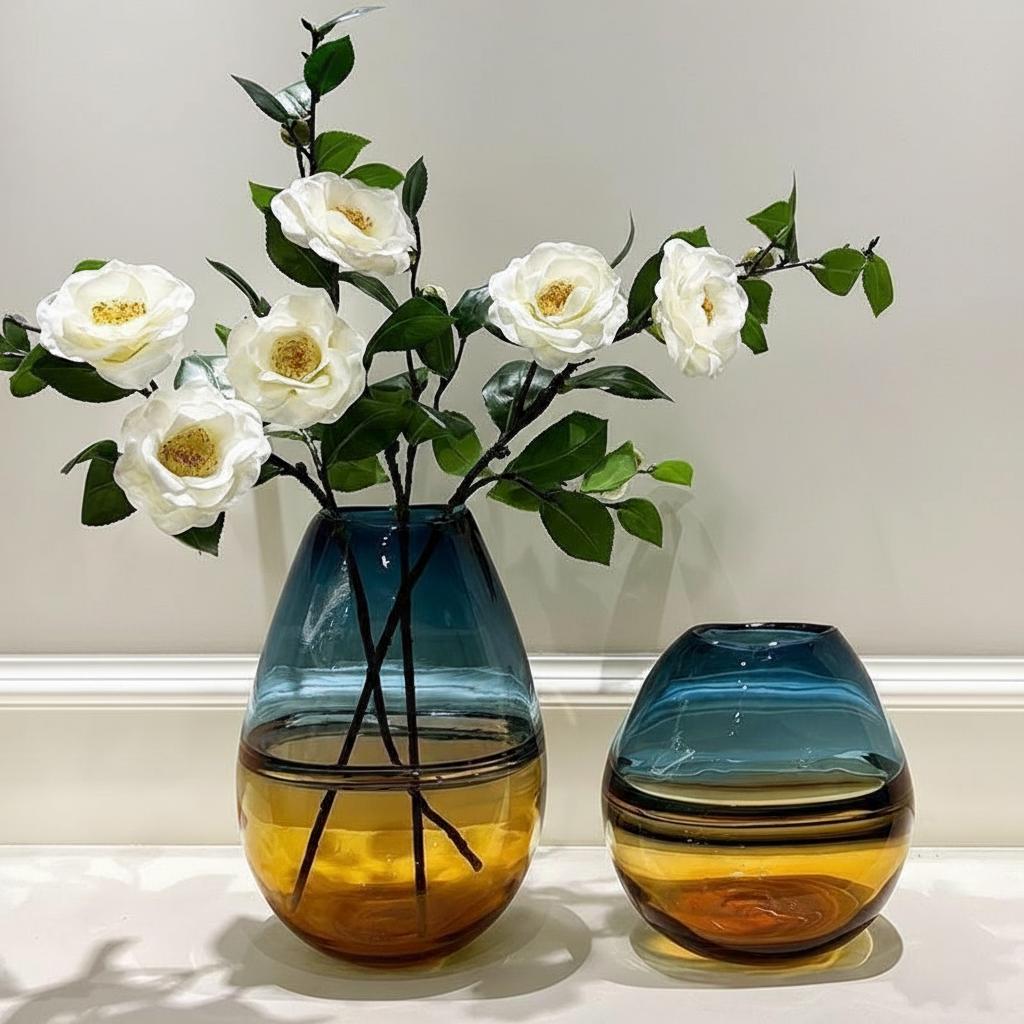 Large tall vase with white flowers