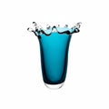 Low teal glass splash bowl with wide rim dimensions