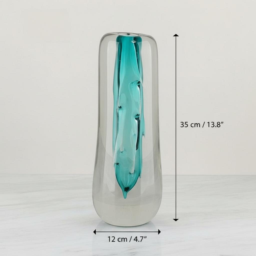 Medium teal glass vase front view