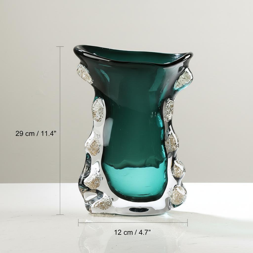 Teal glass vase dimensions diagram