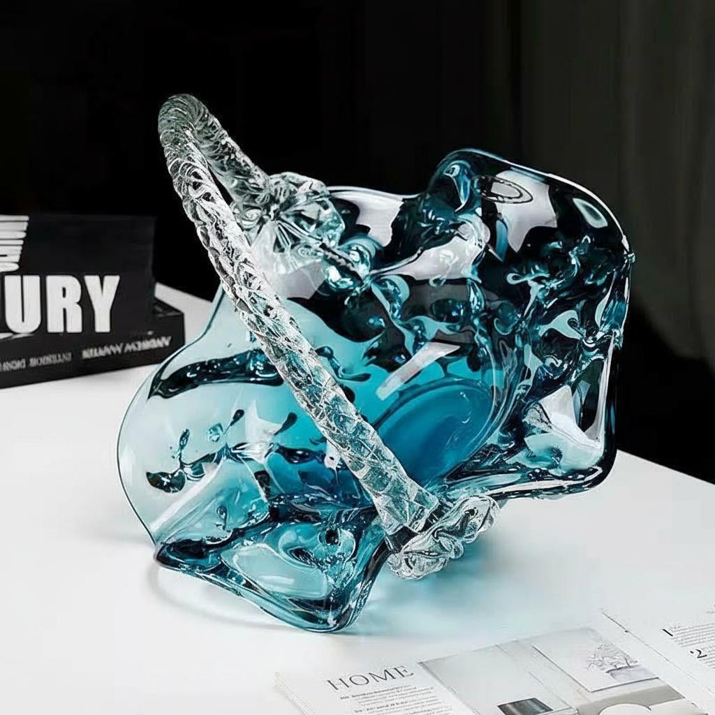 Top angle detail of textured glass handle