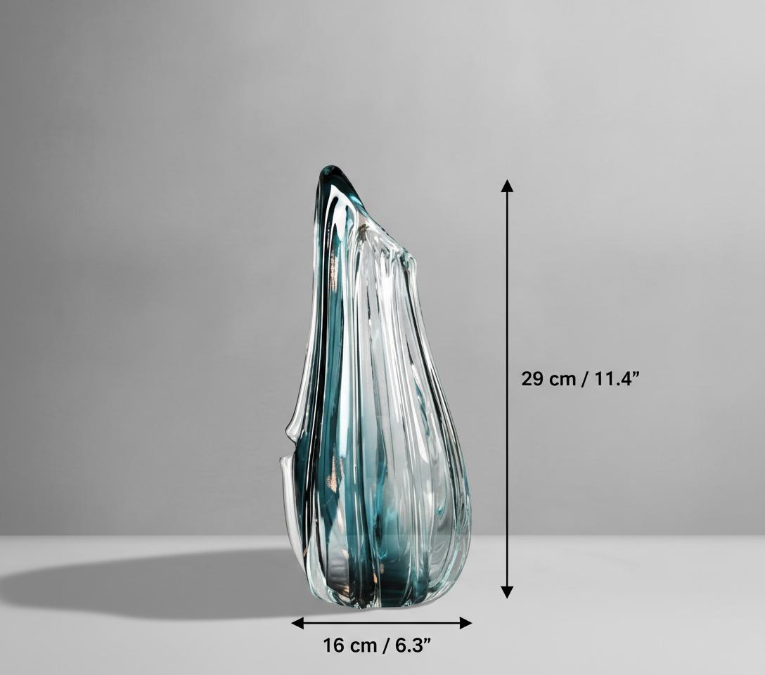 Medium teal glass vase dimensions front view