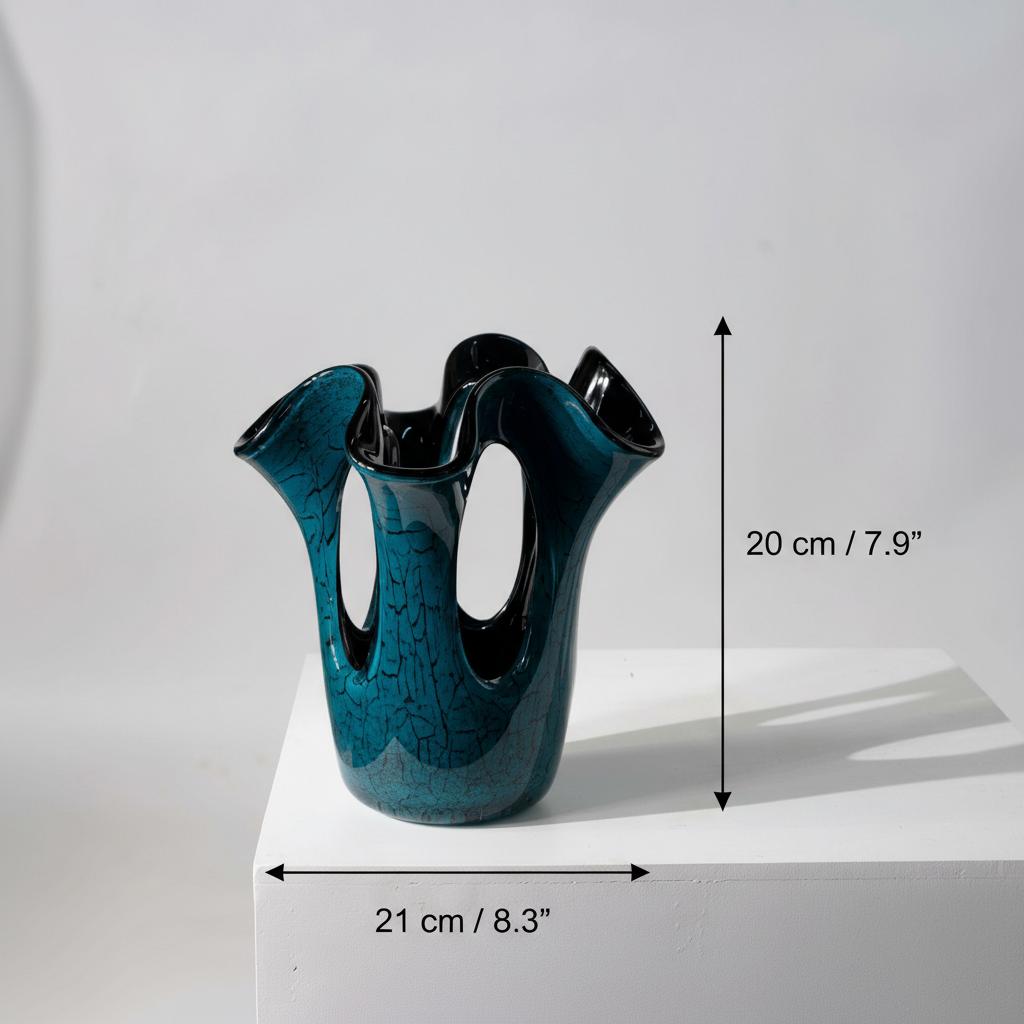 Teal glass vase dimension diagram