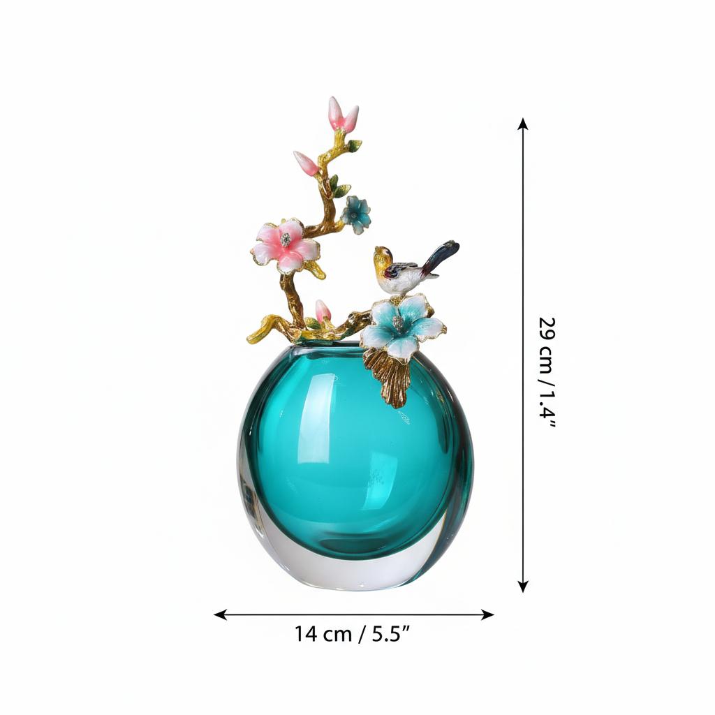 Detailed view of pink and blue enamel blossoms