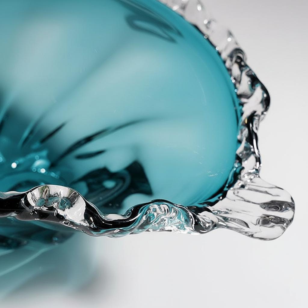 Close up of raw crystal edge texture on glass bowl