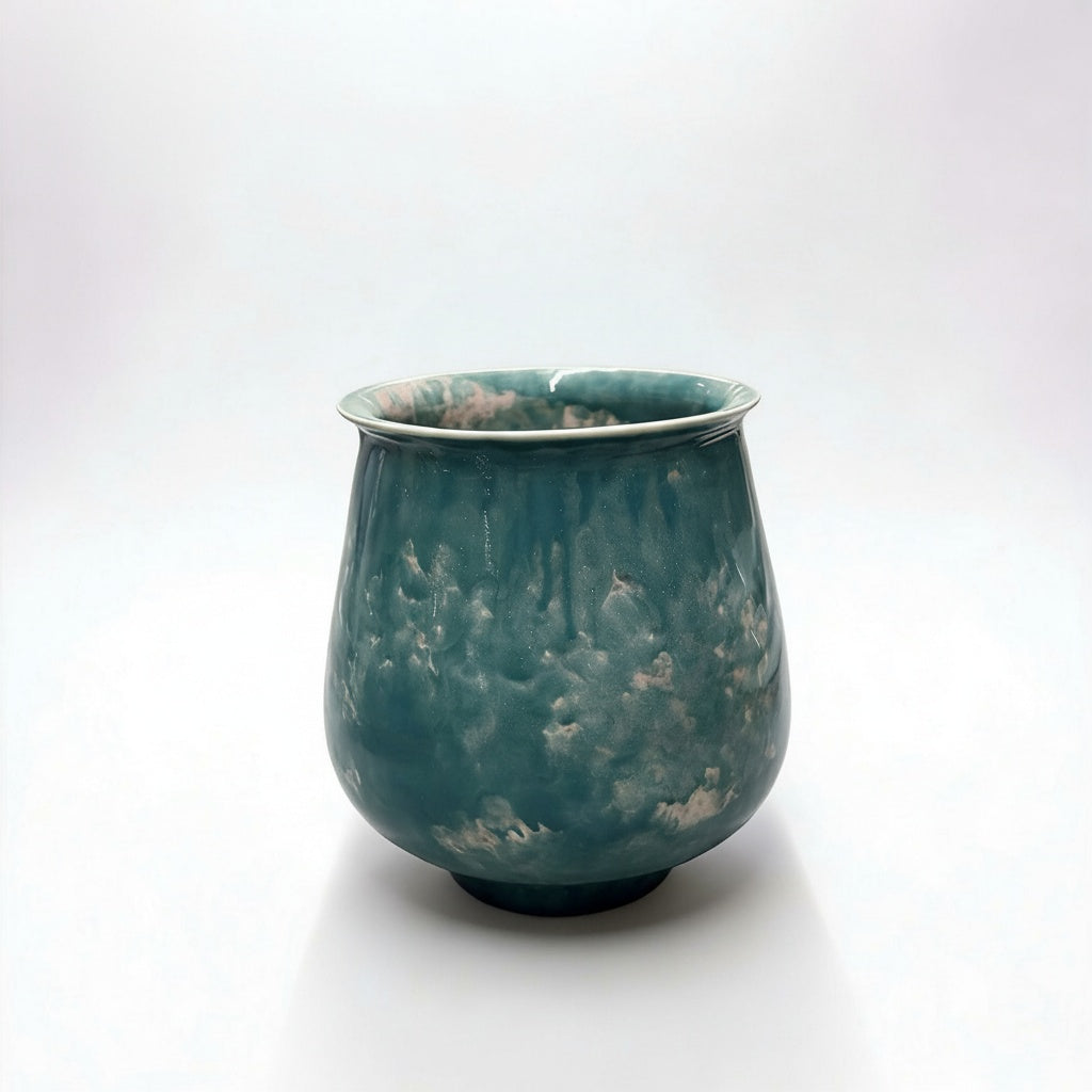 Teal Glazed Ceramic Flared Vase