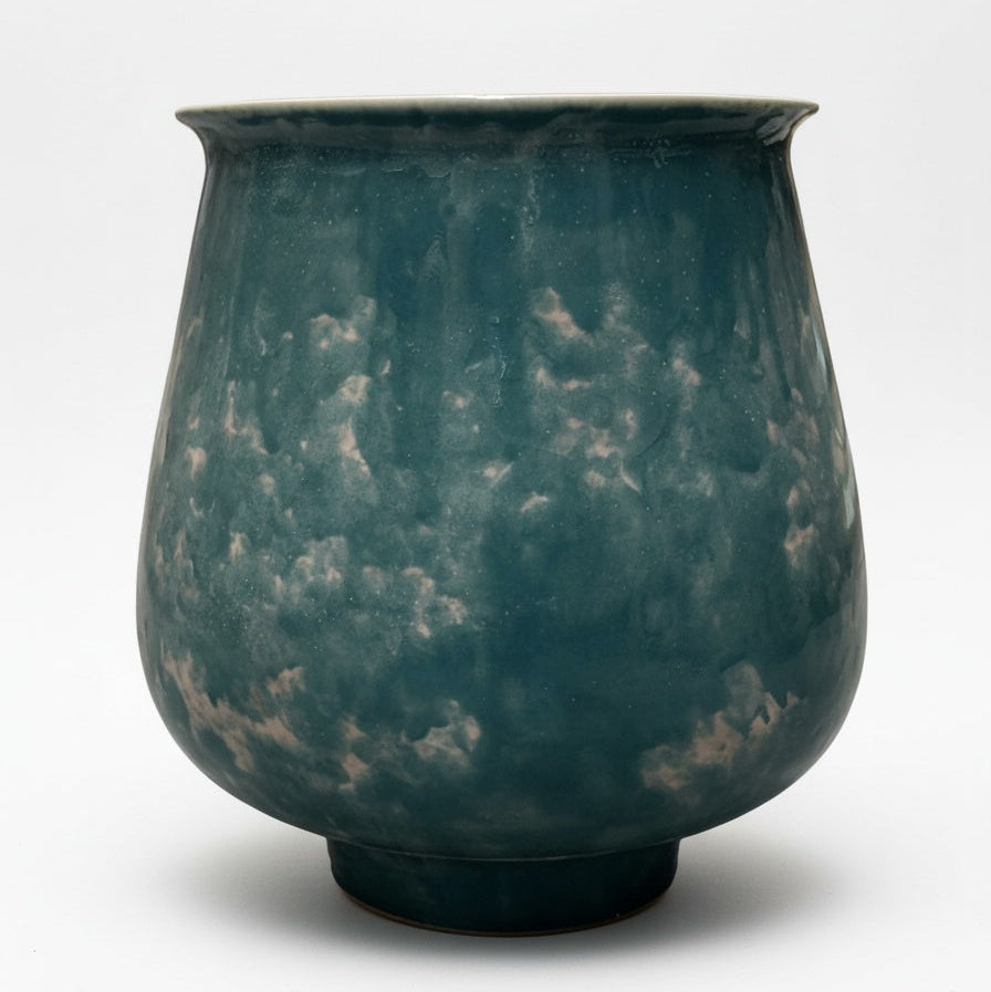 Teal Glazed Ceramic Flared Vase