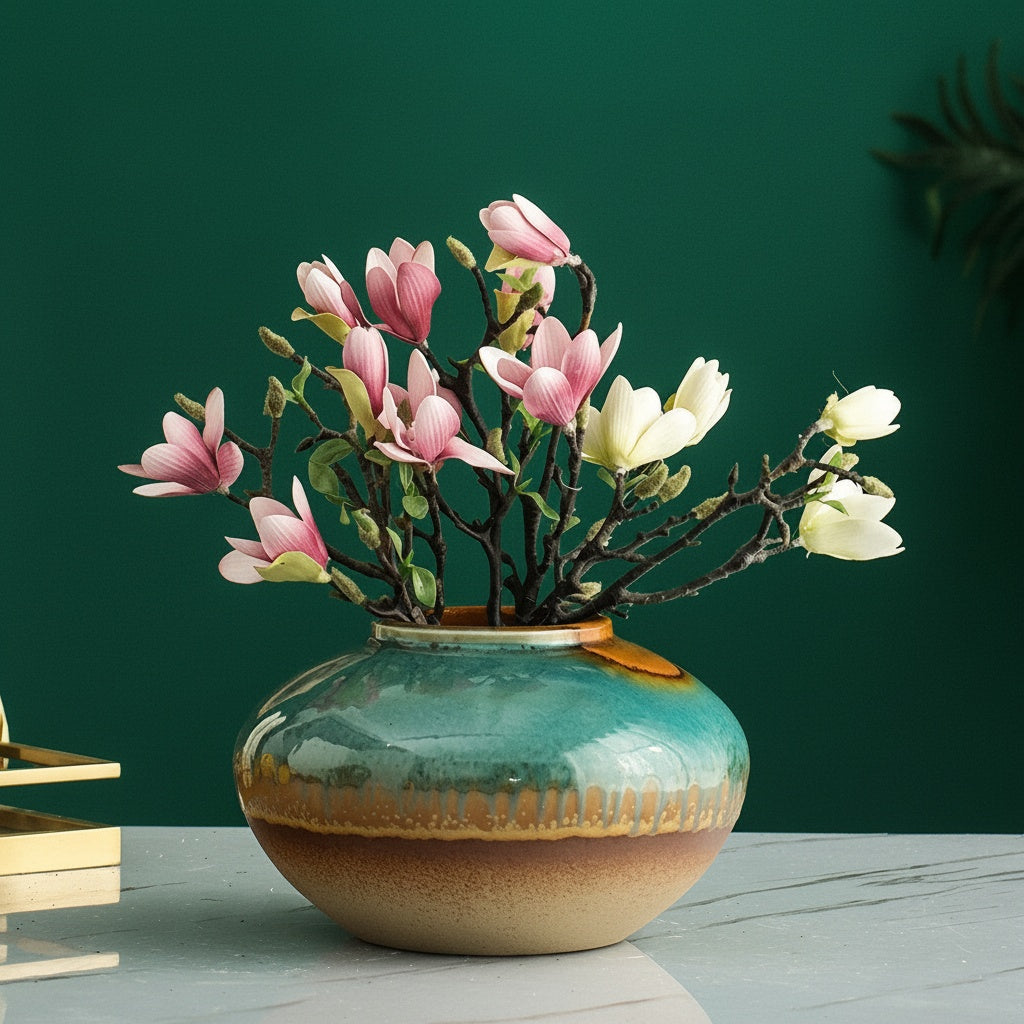 Teal Glazed Ceramic Rounded Vase