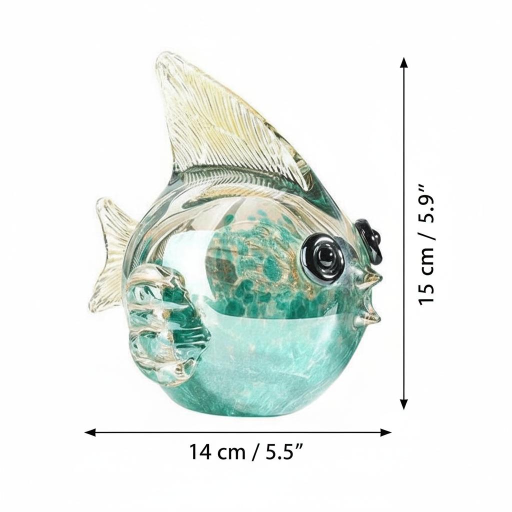 Dimension guide for large glass fish sculpture 15cm height