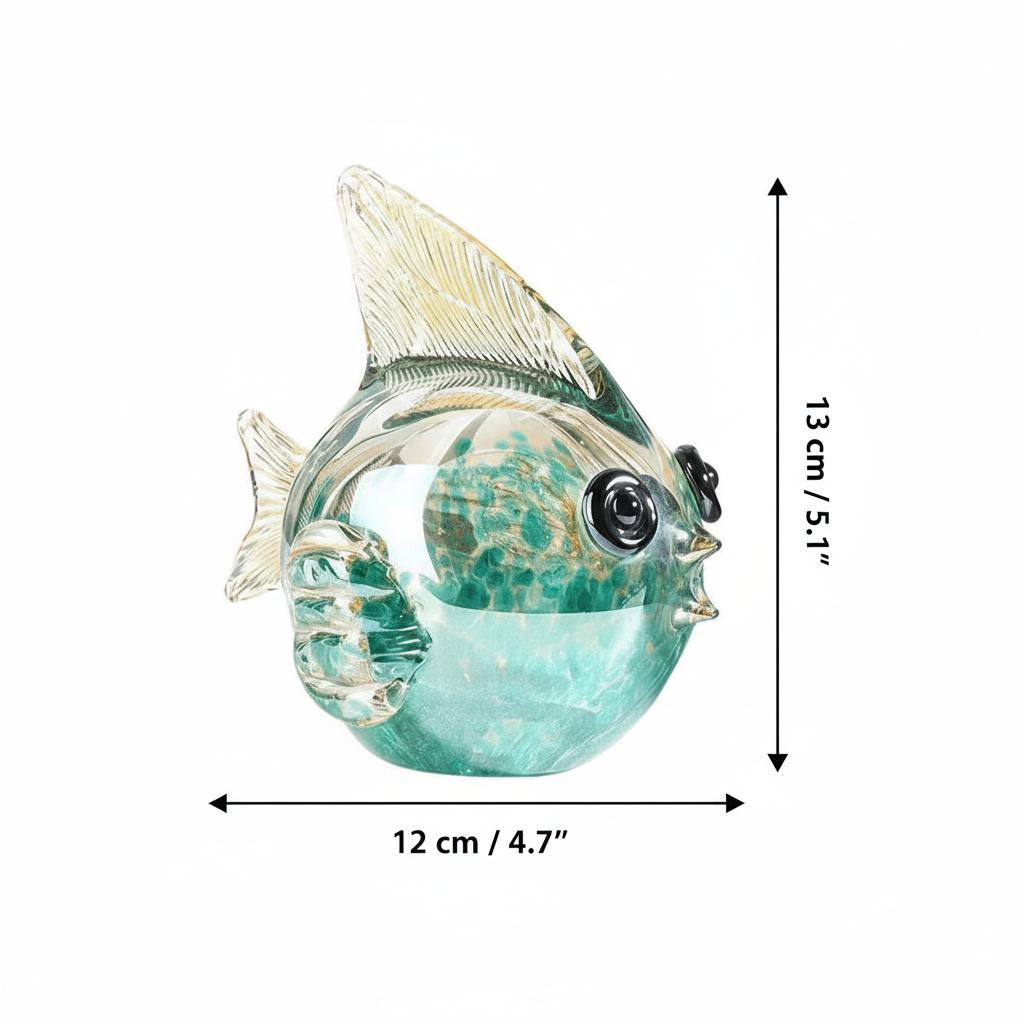 Dimension guide for medium glass fish sculpture 13cm height