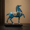 Teal & Gold Resin Prancing Horse Sculpture