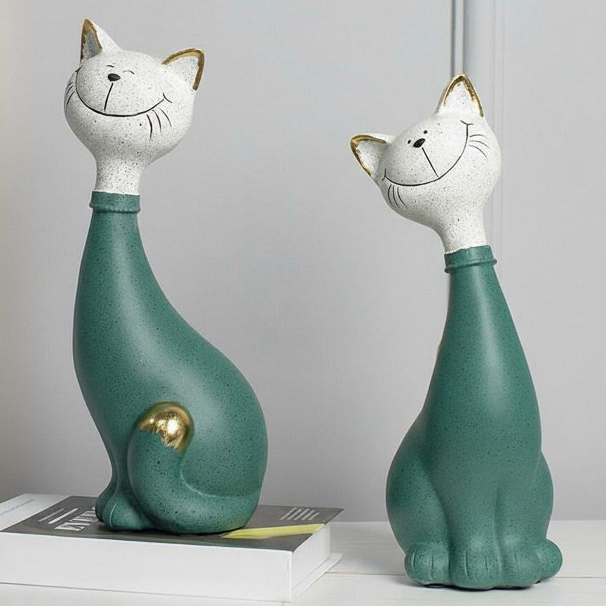 Side profile of modern resin cat statues