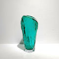 Large organic teal glass vase front view