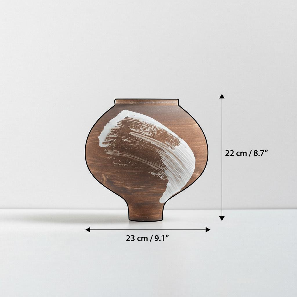 Dimensions of medium round terracotta vase with white stroke