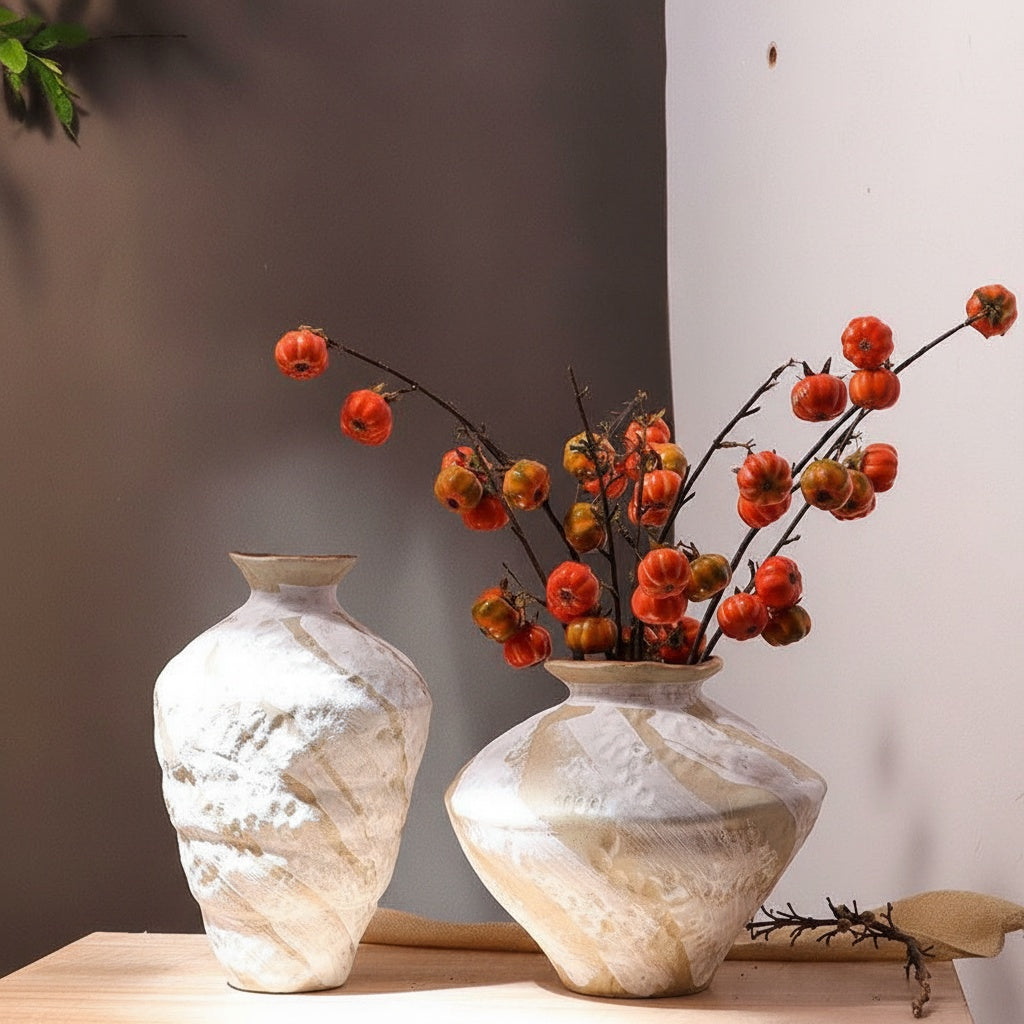 Two textured ceramic vases in large and medium sizes
