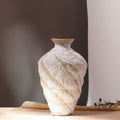 Large textured ceramic vase with swirled white pattern