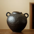 Textured Black Ceramic Twin-Handle Vase