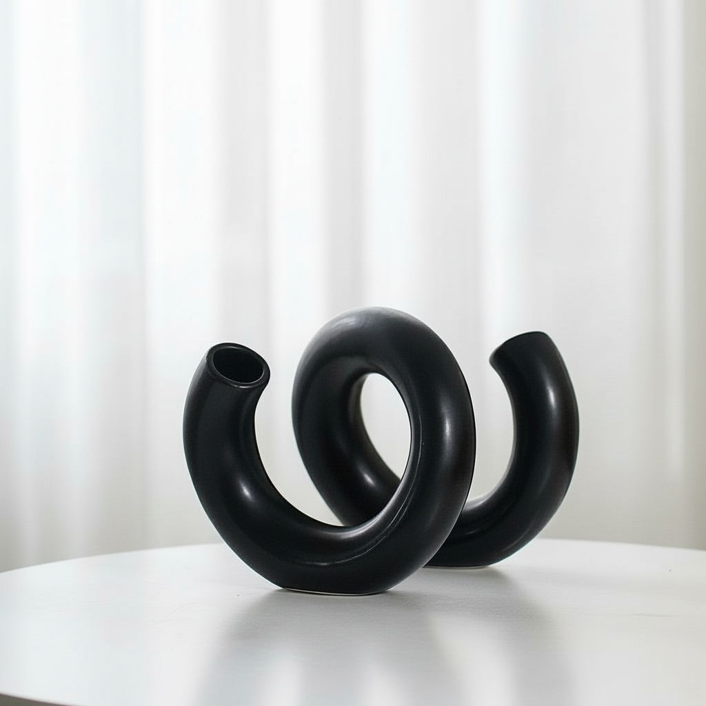 Textured Black Coiled Sculptural Vase