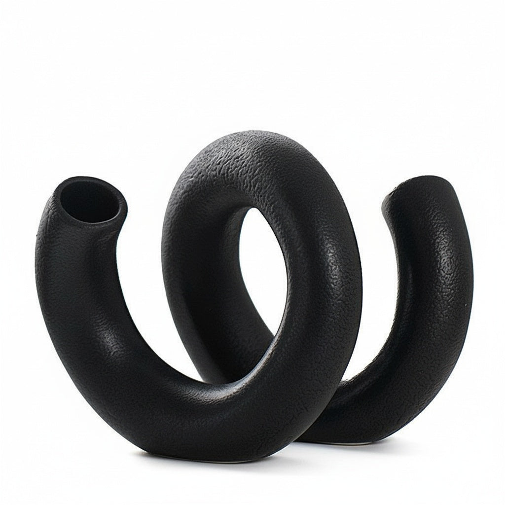 Textured Black Coiled Sculptural Vase Close Up