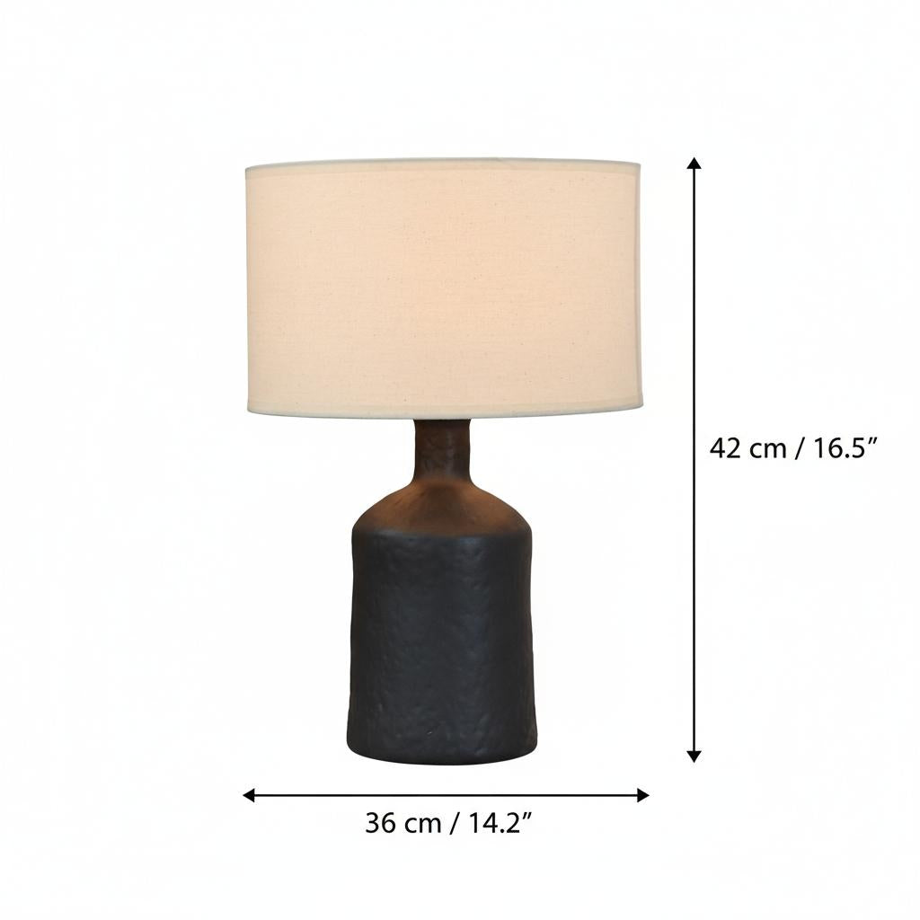Dimensions of textured black metal table lamp