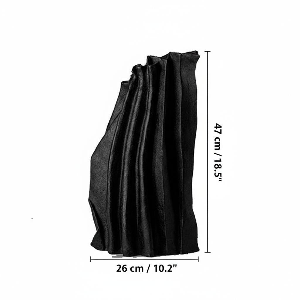 Dimensions diagram of black pleated vase