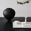 Textured Black Wood Spherical Vase