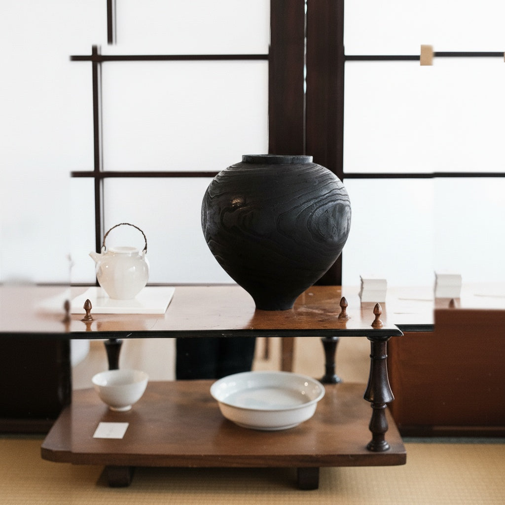 Textured Black Wood Spherical Vase