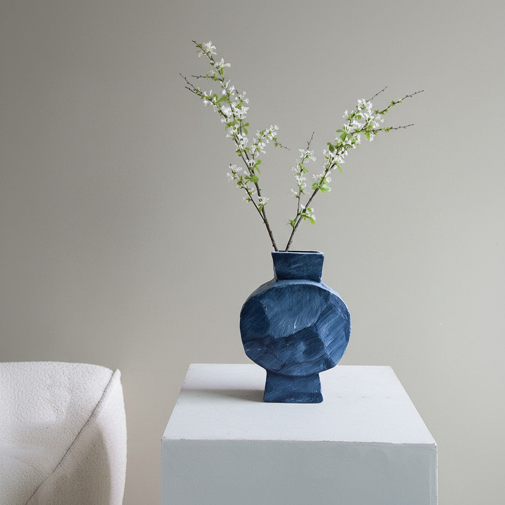 Textured Blue Sculptural Vase