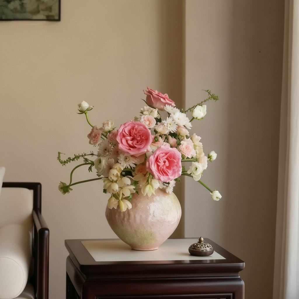 Textured Blush Ceramic Round Vase
