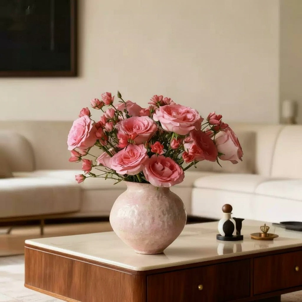 Textured Blush Ceramic Round Vase