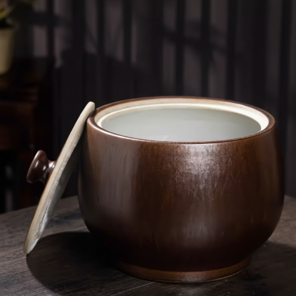 Textured Bronze Ceramic Round Lidded Jar