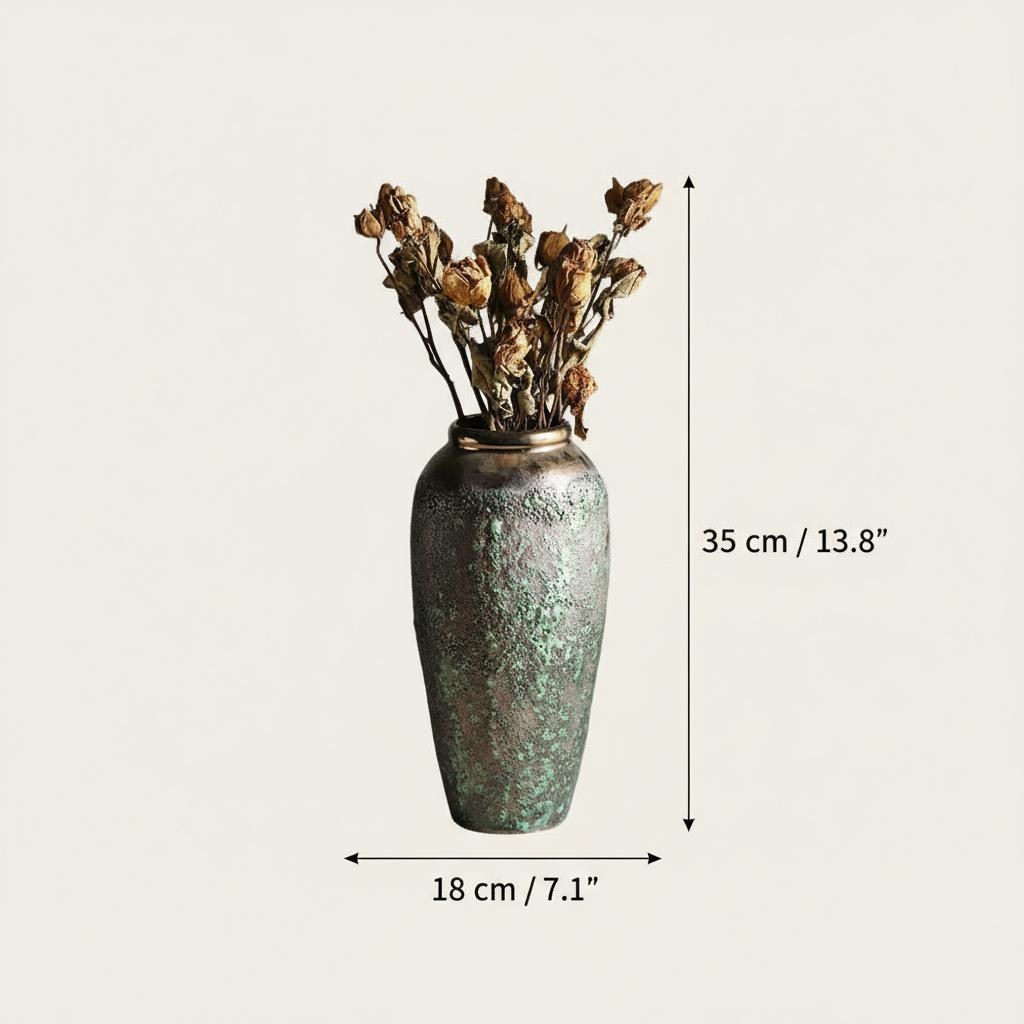 Close up of textured ceramic vase with rustic finish