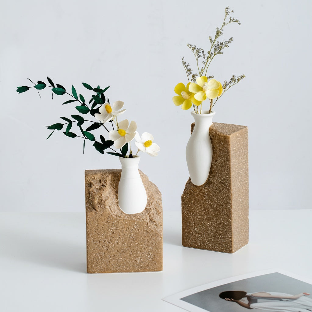 Textured Ceramic Asymmetric Block Vase