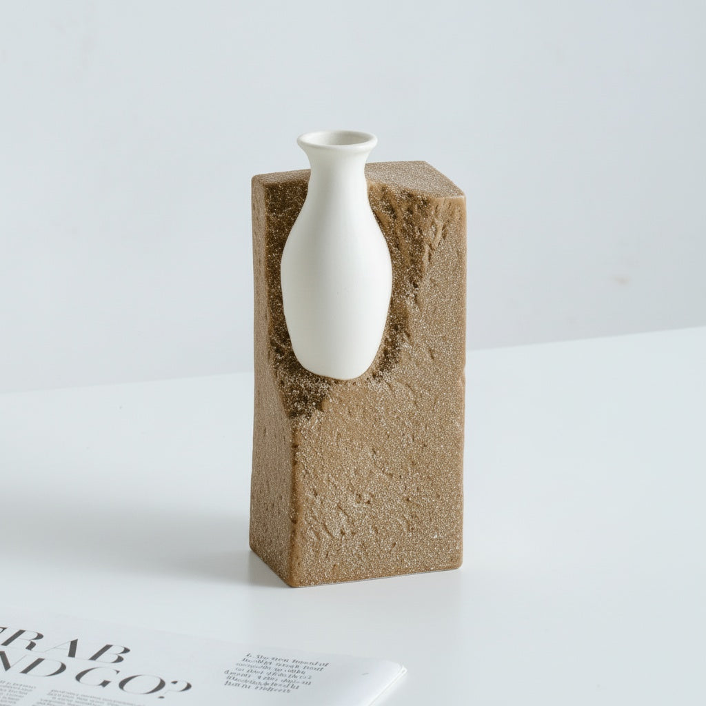 Textured Ceramic Asymmetric Block Vase