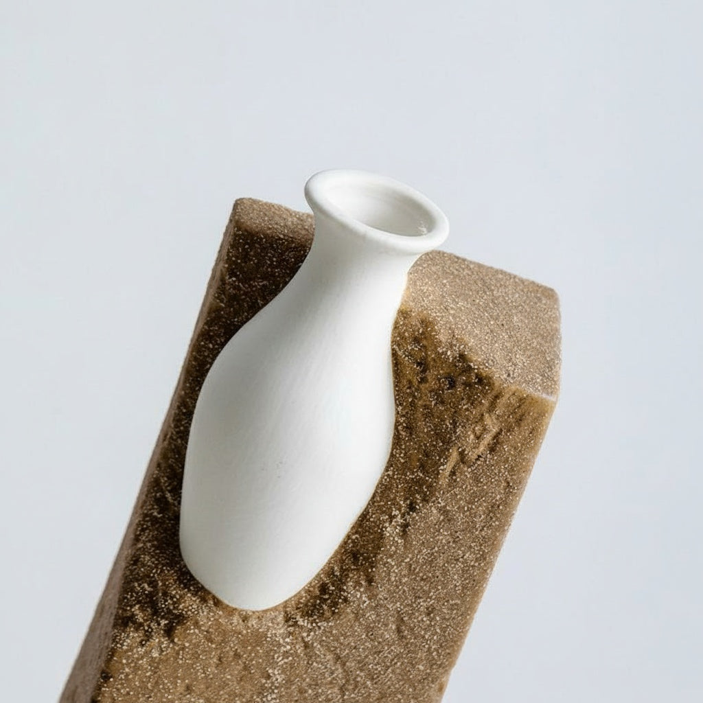 Textured Ceramic Asymmetric Block Vase