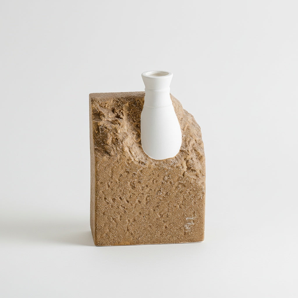 Textured Ceramic Asymmetric Block Vase
